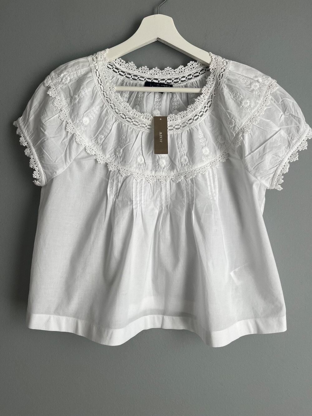J.Crew NWT $98 Women's Embroidered Lace Cap Sleeve Top White S Cottagecore Boho